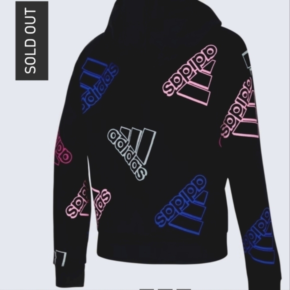ADDIDAS GIRLS SIZE L 14/16 FLEECE HOODIE SWEATER SPORT LOGO KIDS NWT - Picture 4 of 14